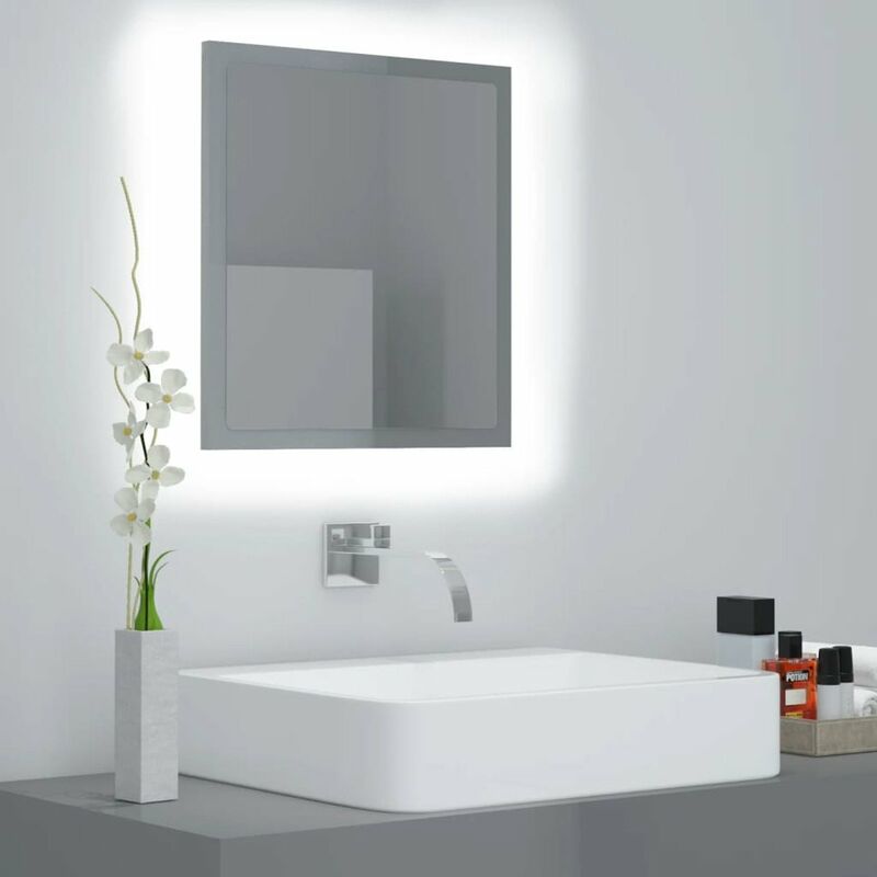 

Happyshopping - Espejo de bano con LED aglomerado gris brillante 40x8,5x37 cm