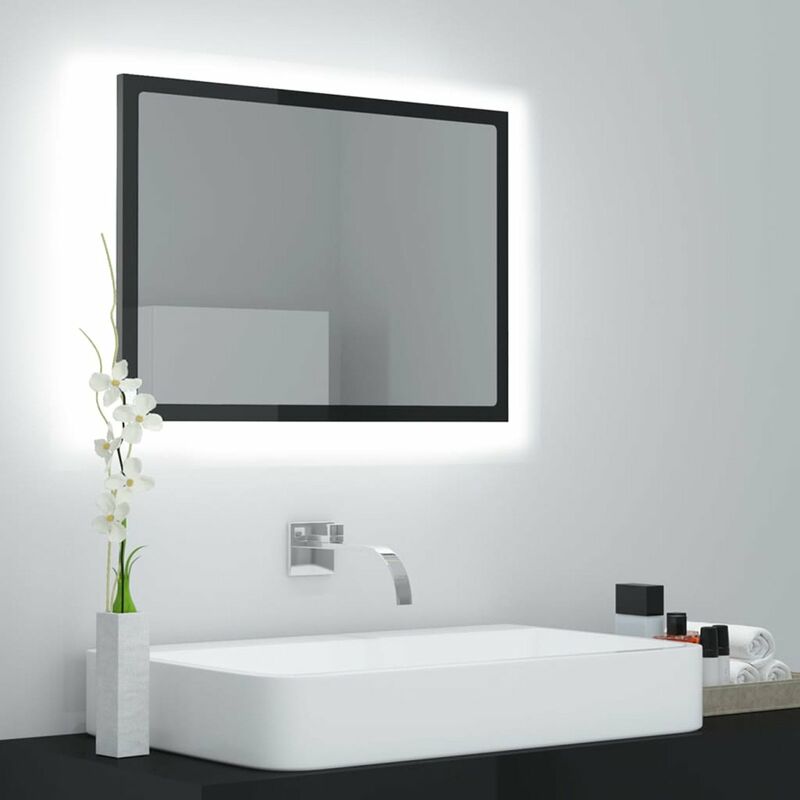 

Espejo de bano con LED aglomerado gris brillante 60x8,5x37 cm