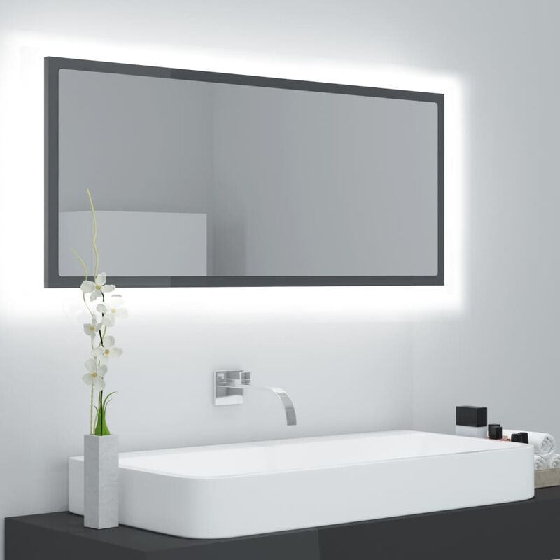 

Espejo de baño con LED aglomerado gris brillo 100x8,5x37 cm