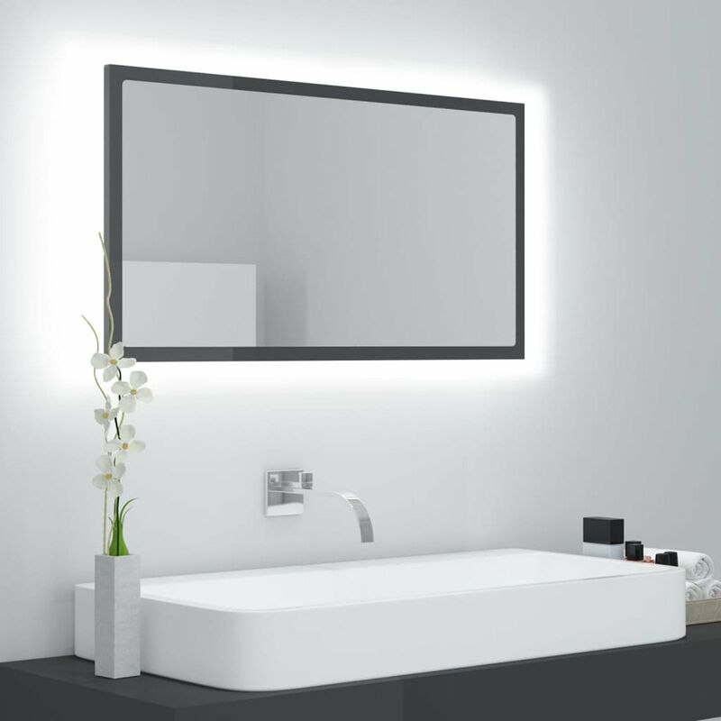 

Espejo de bano con LED aglomerado gris brillo 80x8,5x37 cm