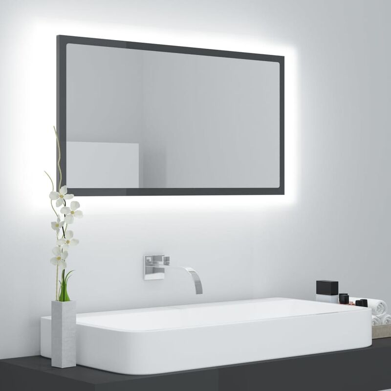 

Espejo de baño con LED aglomerado gris brillo 80x8,5x37 cm
