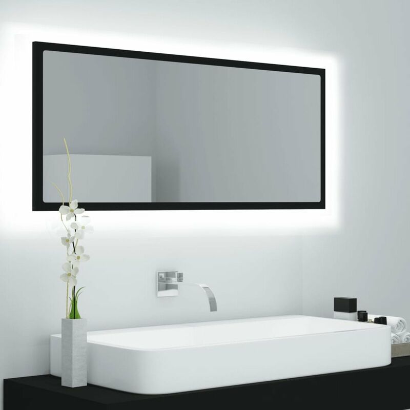 

Espejo de bano con LED aglomerado negro 100x8,5x37 cm
