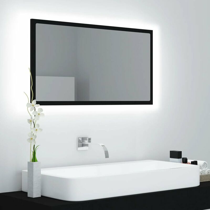 

Happyshopping - Espejo de bano con LED aglomerado negro 80x8,5x37 cm