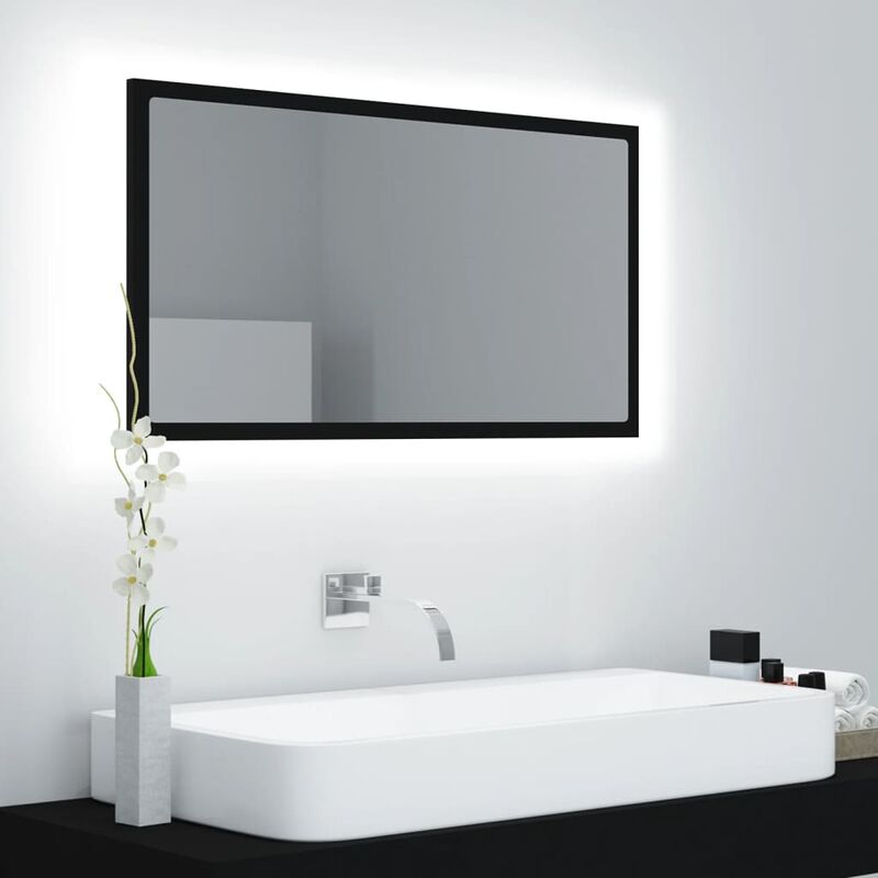 

Espejo de baño con LED aglomerado negro 80x8,5x37 cm