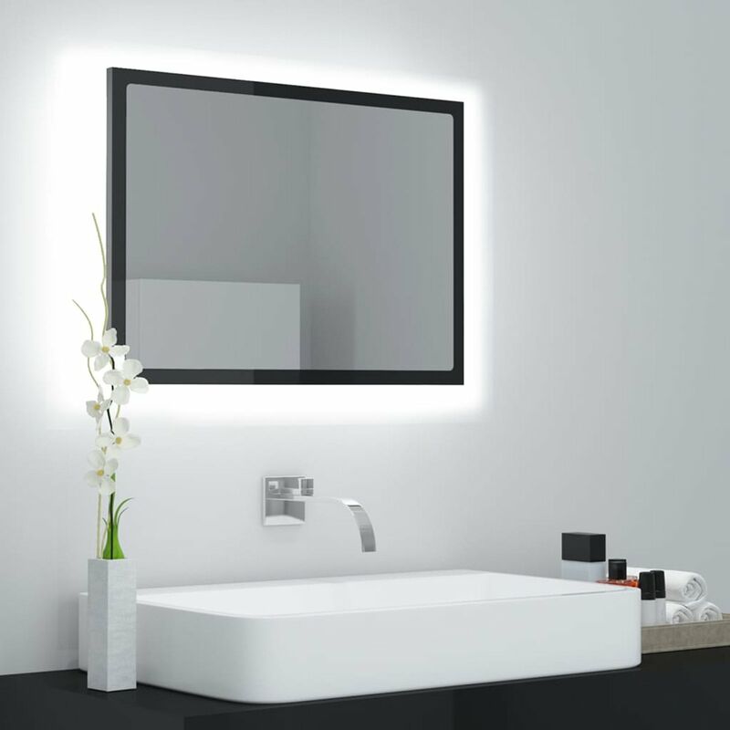 

Espejo de bano con LED aglomerado negro brillante 60x8,5x37 cm