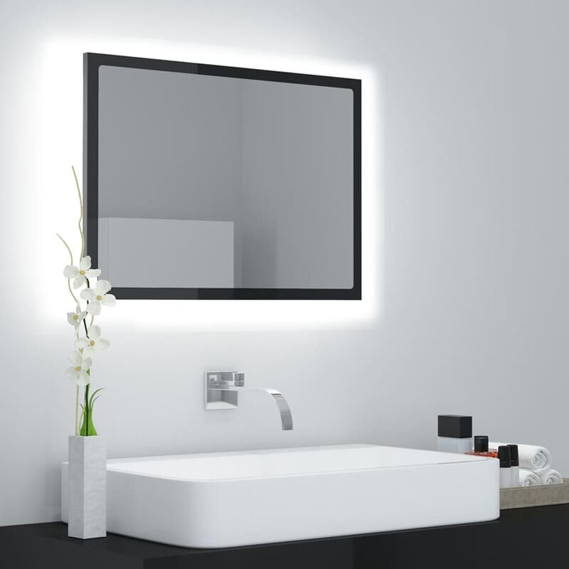 

Espejo de baño con LED aglomerado negro brillante 60x8,5x37 cm
