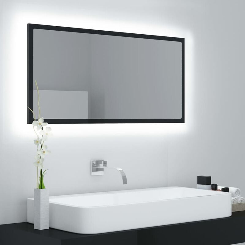 

Espejo de baño con LED aglomerado negro brillante 90x8,5x37 cm