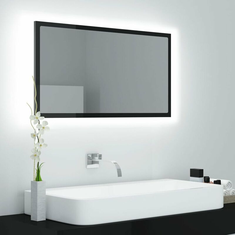 

Espejo de bano con LED aglomerado negro brillo 80x8,5x37 cm