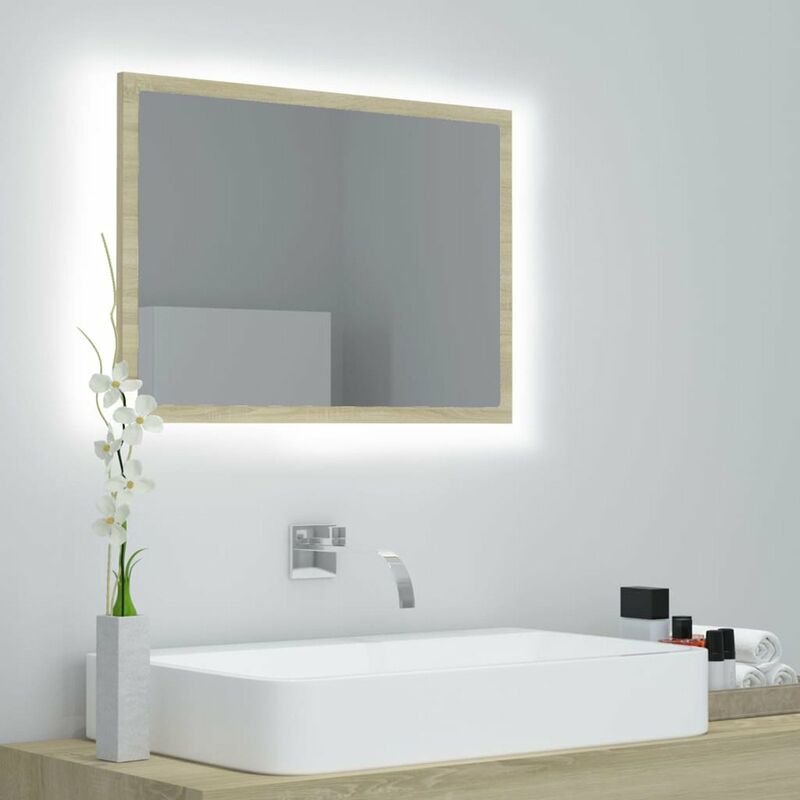 

Espejo de bano con LED aglomerado roble sonoma 60x8,5x37 cm