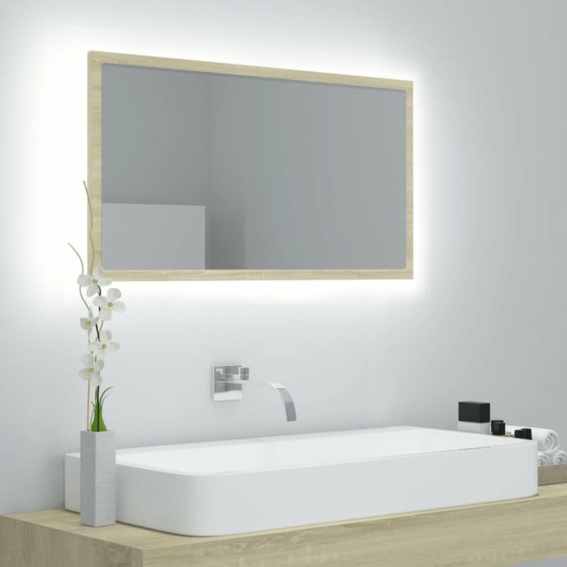 

Espejo de bano con LED aglomerado roble Sonoma 80x8,5x37 cm