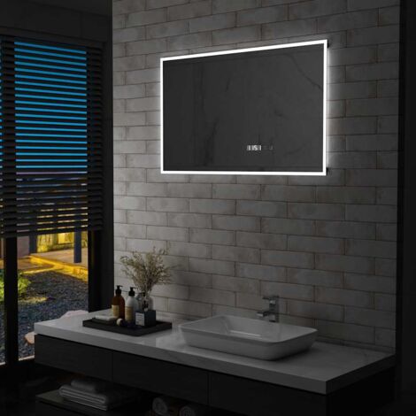 Espejo de baño con LED, sensor táctil y reloj 100x60 cm vidaXL