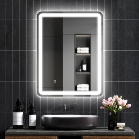 Espejo de Baño con Luces LED 70x90 cm 3 Colores de Luz Brillo Regulable Función Antivaho Función de Memoria IP44