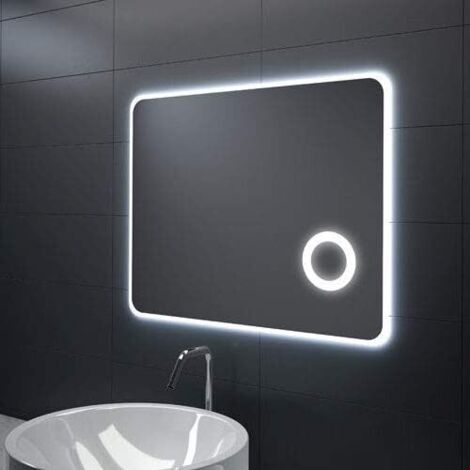 ESPEJO DE BAÑO CON LUPA DE AUMENTO RETROILUMINADO CON LUZ LED INTEGRADA 100X70CM