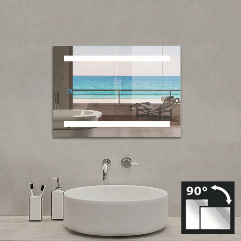 

50X70cm Espejo de baño con iluminación LED Luz Fría Blanca 6000k Espejo Rectangular con Función Antiniebla,Interruptor Táctil, Espejo Montado en Pared