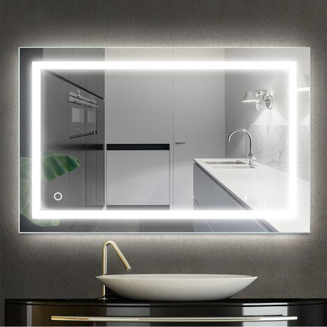 Espejo de baño con luz LED 60x80cm, Espejo de baño con iluminación,  con interruptor táctil para Baño Tocador Dormitorio