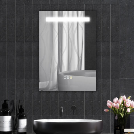 Espejo de Baño con Luz LED 70x50 cm con 3 Colores de Luz Función Antivaho Función de Memoria IP44
