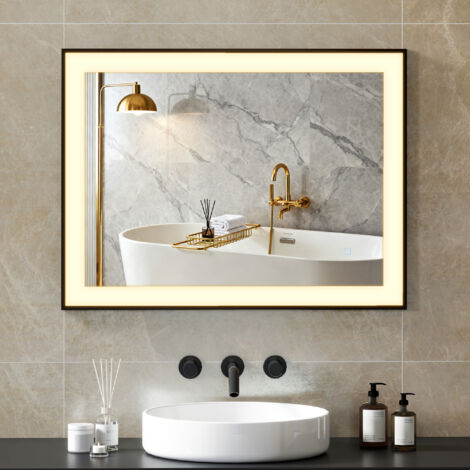 Espejo de Baño con Luz LED 80x60 cm con 3 Colores de Luz Función Antivaho Función de Memoria IP44 Horizontal/Vertical