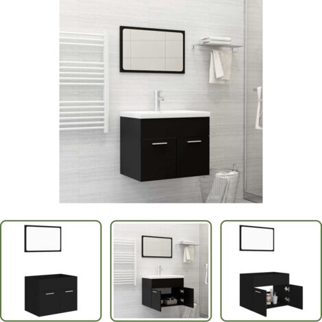 Espejo de baño -  Conjunto de muebles de baño 2 pzas madera contrachapada negro