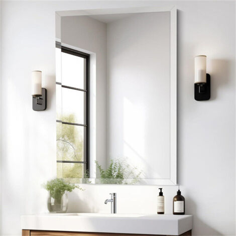 Espejo de Baño de Pared Biselado Decorativo sin Marco, Espejo Minimalista Rectangular de Vidrio Plateado para Comedor Salón Entrada Pasillo, 60x80 cm