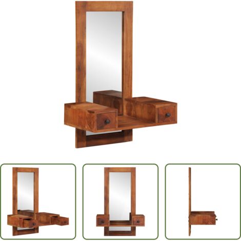 Espejo de baño -  Espejo de pared con cajones madera maciza de acacia 60x33x90 cm