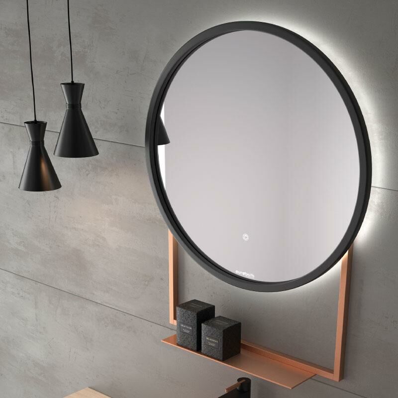 

Eurobath - Espejo de baño HAWAI. Luz fría LED integrada en el espejo NEGRO MATE 50 cm con soporte metálico Cobre grata