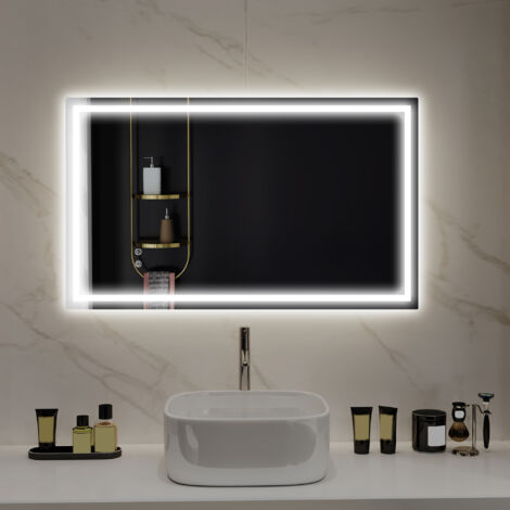 Espejo de Baño LED 100x60 cm con Luz Retroiluminado Antivaho Brillo Ajustable Montaje Vertical u Horizontal