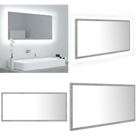 Espejo de baño LED acrílico gris hormigón 90x8,5x37 cm - Espejo LED - Espejo de pared