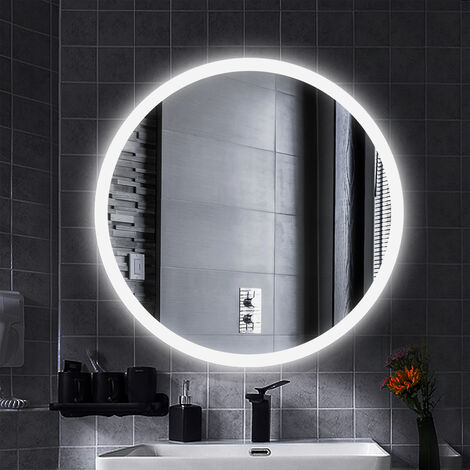 Espejo de baño, LED antiniebla, redondo Espejo de pared Espejo de baño, con exfoliante