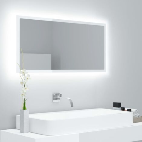Espejo de baño LED crílico blanco brillo 90x8,5x37 cm vidaXL