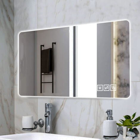 Espejo de Baño LED Luz Tricolor Regulable Función Antivaho Vidrio y metal 60x120cm Plateado
