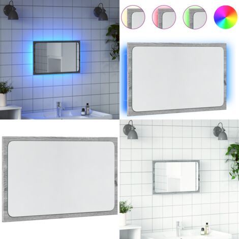 Espejo de baño LED madera ingeniería gris Sonoma 60x8,5x38 cm - Espejo de baño con luz - Espejo de baño de madera