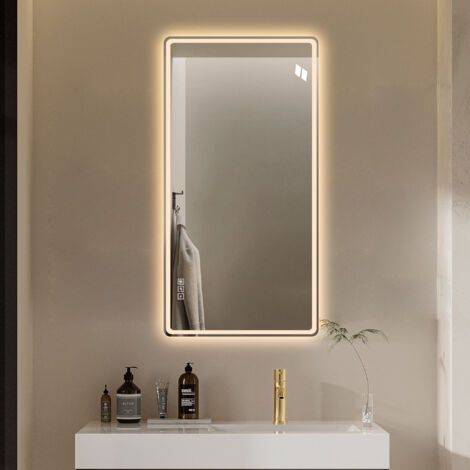 Espejo de baño LED sin marco con iluminación delantera y trasera, plateado, 60x120 cm