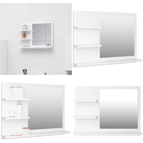 Espejo de baño madera contrachapada blanco 60x10,5x45 cm - Espejo de pared - Espejo blanco