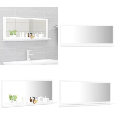 Espejo de baño madera contrachapada blanco 90x10,5x37 cm - Espejo de pared - Espejo blanco