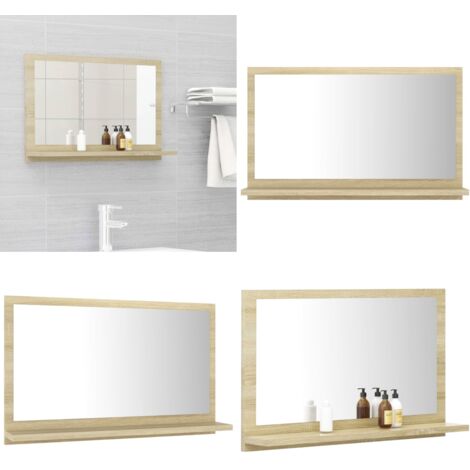 Espejo de baño madera contrachapada color roble 60x10,5x37 cm - Espejo de pared - Espejo de baño de madera