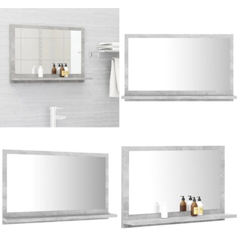 Espejo de baño madera contrachapada gris hormigón 60x10,5x37 cm - Espejo de pared - Espejo de baño madera