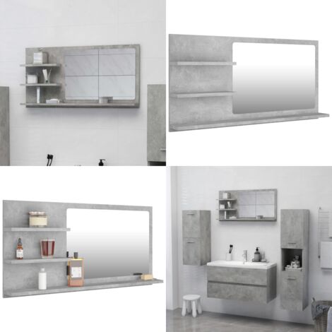 Espejo de baño madera contrachapada gris hormigón 90x10,5x45 cm - Espejo de pared - Espejo de baño madera