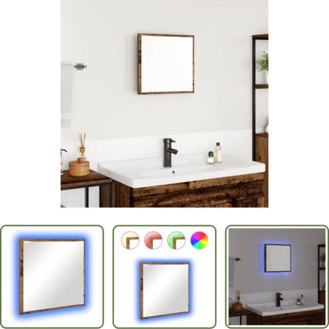 Espejo de baño moderno -  Espejo de baño LED con espejo Madera Vieja 40 x 37 x 8.5 cm