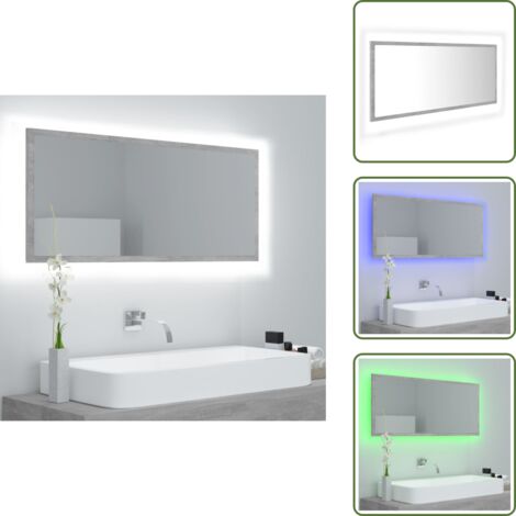 Espejo de baño moderno - vidaXL Espejo de baño LED acrílico gris hormigón 100x8,5x37 cm - Espejo de baño gris hormigón