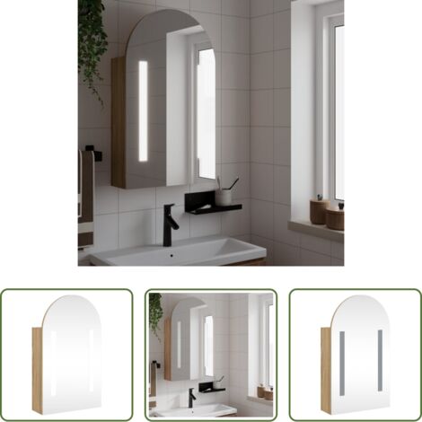 Espejo de baño -  Mueble de baño con espejo arqueado y luz LED roble 42x13x70 cm