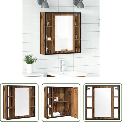 Espejo de baño -  Mueble de baño con espejo de madera antigua 60x16x60 cm