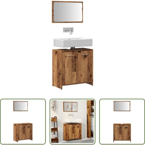 Espejo de baño -  Mueble de baño con espejo de madera antigua madera ingeniería