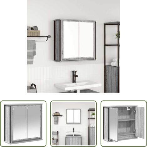 Espejo de baño -  Mueble de baño de pared con espejo gris Sonoma 60x21x60 cm