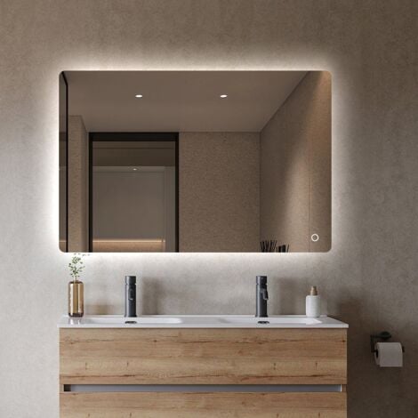 AHD AMAZING HOME DESIGN Espejo de baño rectangular retroiluminado con luces led 70x90 cm Strokkur L