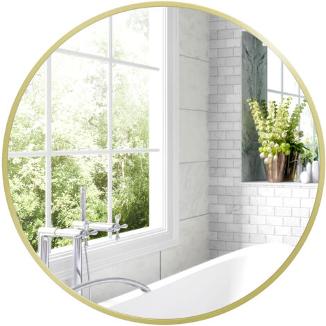 Espejo de Baño Redondo Ø60 cm Espejo de Pared Espejo Decorativo con Marco de Aluminio y Gancho Fácil Instalación para Salón Entrada