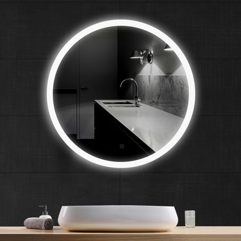 Espejo de baño redondo,Espejo de baÃ±o, LED Espejo de pared Espejo redondo de baÃ±o,antivaho, blanco frío, con exfoliante,80 * 80 * 4,5 cm