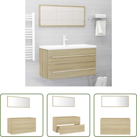 Espejo de baño -  Set de muebles de baño 2 pzas contrachapada roble Sonoma