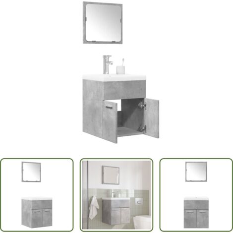 Espejo de baño -  Set muebles de baño 2 piezas madera contrachapada gris hormigón