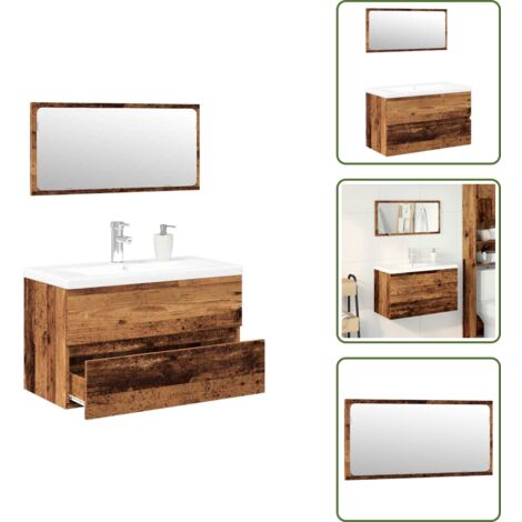 Espejo de baño - vidaXL Conjunto de muebles de baño de madera antigua madera ingeniería - Madera de ingeniería