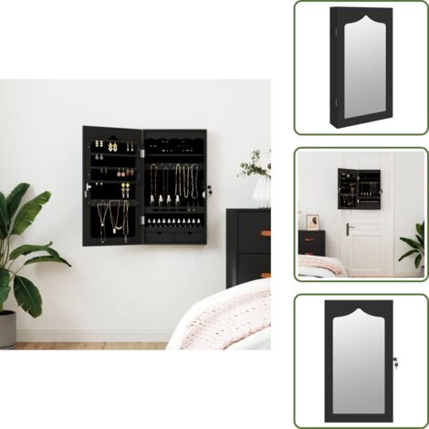 Espejo de baño - vidaXL Espejo con joyero de pared negro 37,5x10x67 cm - Joyas en casa